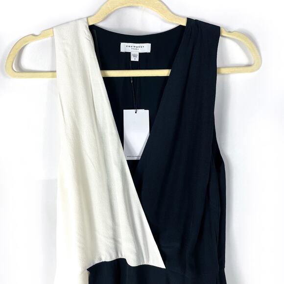 Equipment Galane Midi Dress Black White Colorblock Sleeveless V-Neck Sz 2 - Picture 8 of 13